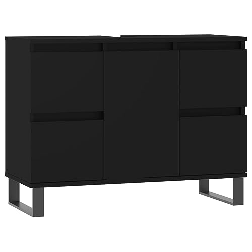 Elegante mueble de baño negro de 80 x 33 x 60 cm, mueble bajo lavabo con 4 cajones y 1 puerta, moderno para espacios compactos, muebles