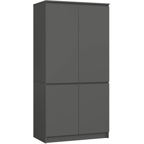 AKORD Schrankaufsatz S90 90 cm | Kleiderschrank mit 4 Türen | Garderobenerweiterung | Erweiterung für einen Kleiderschrank | B90 x H180 x T51 cm | Gewicht 66,6 kg | Graphitgrau/Graphitgrau