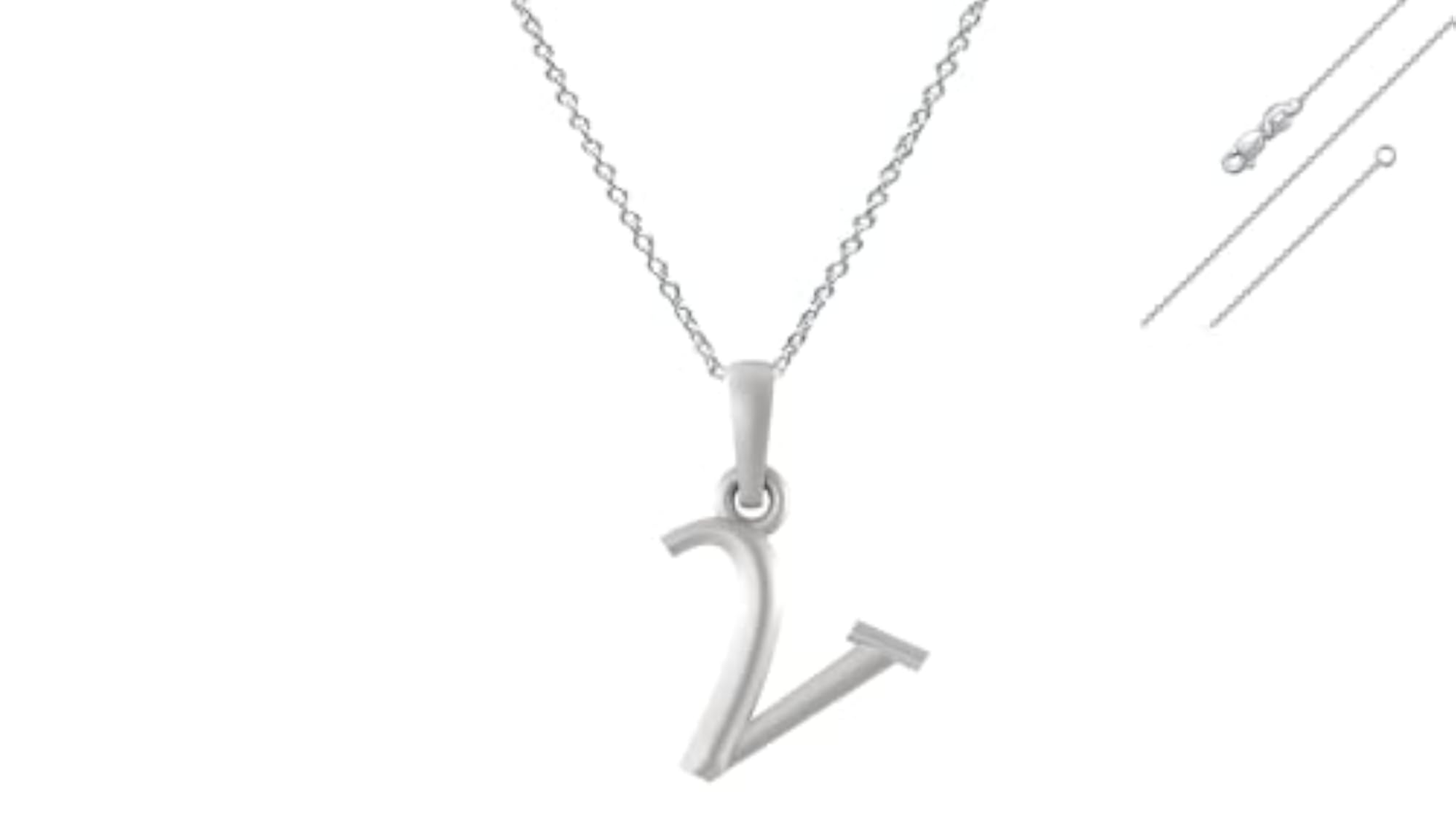 Sterling Silver V Alphabet Chain Pendant Necklace, Designer