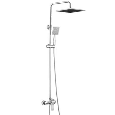 Foto di Auralum Colonna Doccia con Miscelatore, Asta Doccia con Soffione e Doccetta, Saliscendi Doccia Acciaio Inox Altezza Regolabile 90-130cm, Gruppo Doccia Completa con Miscelatore (Cromo, Quadrato 25cm)