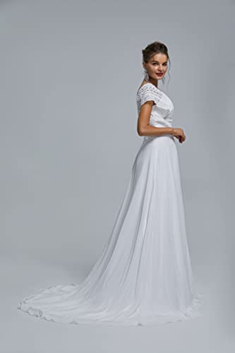 Image of Spaghetti Chiffon Beach Wedding Dress V Neck A line Bridal Gowns Lace Plus Size Wedding Dress