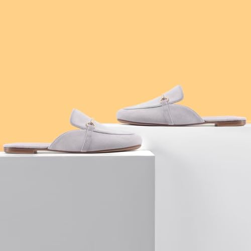 Image of MUSSHOE Gold Buckle Mules for Women - Comfortable Memory Foam Loafers, Classy Slip On Flats for Office Business Casual, Dressy Pointed Toe Shoes