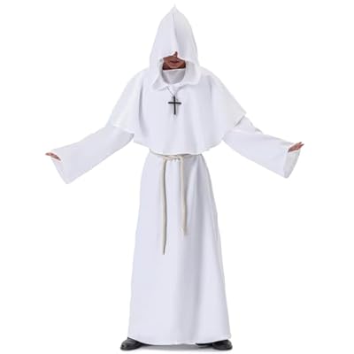 Myir JUN Disfraz de Monje Sacerdote Túnica Medieval Renacimiento Traje con Cruz para Halloween Carnaval (Blanco, XXL) | Ya disponible en tu tienda friki favorita! En mundofriki.es!