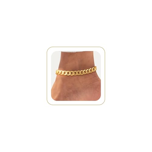 Image of Gold Ankle Bracelets for Women Waterproof - Dainty Gold Anklets Trendy Layered 14K Gold /Silver Plated Stackable Chunky Cuban Link Chian Anklet Bracelet Set for Women Non Tarnish Beach Jewelry Gift