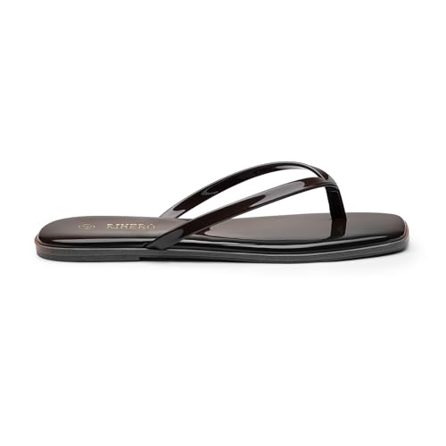 Image of Rihero Flip Flops for Women Comfortable Square Toe Beach Sandals Slip On Leather Thong Flat Sandals Dressy