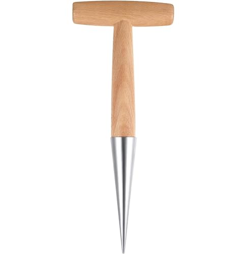 RUIBAOCHEN Stainless Steel Dibber Hand Tool - Traditional Garden Dibber with Lightweight Wooden Handle for Planting Seeds, Seedlings, and Bulbs