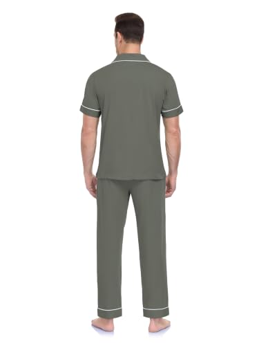 Image of COLORFULLEAF Men's Pajama Sets 100% Cotton Short Sleeve Button Down | 100% Cotton, Short Sleeve, Long Pants, Button Down, Notched Collar, Soft, Breathable, Lightweight, Comfortable, 2 Piece Set