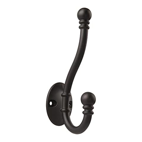 HASWARE 6 PCS Double Prong Robe Hook, Large Dual Coat Hooks with 12 Pieces Screws Wall Mounted Hooks Robe Antique Hooks Hangers Heavy Duty for Home Coats Hat Clothes Hanger Towel Keys (Matte Black) Cover