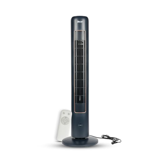 Image of DECO Zephyr Indoor Tower Fan with Touch Remote (Dark Blue, 40 W) | 3 Wind Modes, 3 Speed Settings | Internal Oscillation, Large