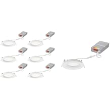 Juno 6-Pack 6" & 4" Wafer LED Downlights with Switchable White, Regressed Baffled Trim, Matte White
