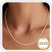 Girluky 14K Gold Plated Chain Necklace for Women, 2MM Rope Chains 14K Gold Plated Chain for Women Sturdy & Durable Women's Chains Necklace 18 Inch