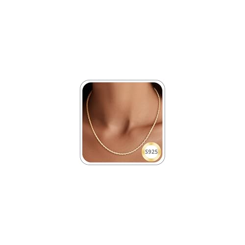 Girluky 14K Gold Plated Chain Necklace for Women 2MM Rope Chains 14K Gold Plated Chain for Women Sturdy & Durable Womens Chains Necklace 18 Inch