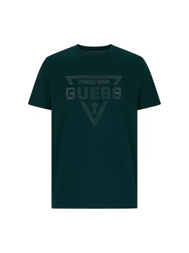 Image of Guess Men's Eco Short Sleeve Painted Triangle Tee, Dark Jade, Medium