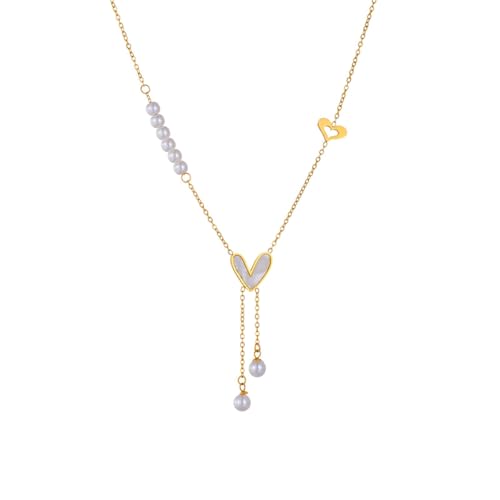 Collar para mujer, collar con colgante en forma de corazón blanco coreano para mujer, joyería de perlas, regalos