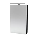 FACKELMANN B.PERFEKT Spiegelschrank mit LED Beleuchtung – Alibertschrank für Bad und Gäste WC (40 x 68 x 15,3 cm) – SBC Badschrank mit Spiegel in Holz Schwarz/Anthrazit – Tür rechts