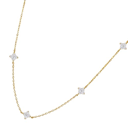 Oxxggkao Collar de estrella chapado en oro de 14 quilates con circonita cúbica, joyería de capas ajustables, joyería de cadena de clavícula con circonita brillante, perfecto para cenas, fiestas