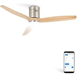 Ventilador Torre Leroy Merlin CREATE / WINDCALM DC/Ventilador de Techo Níquel Aspas Madera Natural/Con Wifi, Con luz/Silencioso, temporizador,Potencia 40W y Ø132 cm
