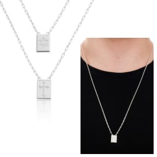 Colar Corrente Escapulário Masculino Banhodo a Prata 925 Estrela de Davi e Cruz