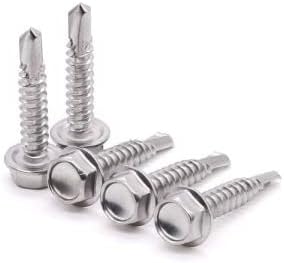 Glvaner #14 x 1-1/2 inch (M6.3 x 38mm) Stainless Steel Flanged Washer Hex Head Self Drilling Screws, 410 Stainless Steel, Self Tapping Screws Sheet Metal Screws, Hex Drive Size, Pack of 20