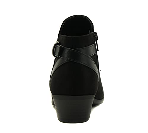 Soda Choya Women's Round Toe Faux Suede Stacked Heel Western Ankle Bootie (Black, Numeric_8_Point_5) #TOP4