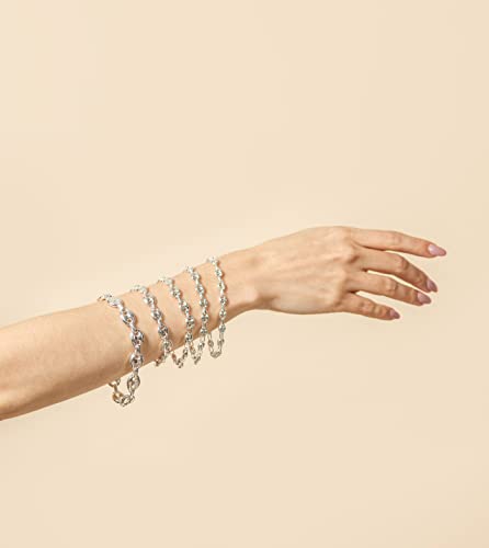 Olive & Chain 925 Sterling Silver Puffed Mariner Link Chain Bracelet, Hypoallergenic, Lobster Clasp Closure, Unisex Men’s Women’s #TOP3