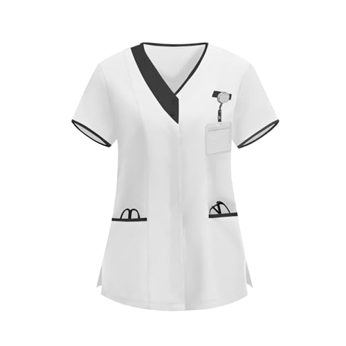 Image of 2026 Scrub for Cleaning Jobs Uniform, Multi Pockets Scrubs for Women Sets, V-Neck Top & Straight Leg Pants Scrubs Set