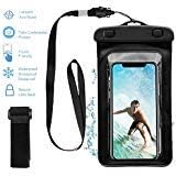 WAAO Universal Waterproof Case, IPX8 Waterproof Phone Pouch Dry Bag with ARM Band, Lanyard Compatible for iPhone Xs Max X 8 7 6S 6 Plus Galaxy s9 s8 Google Pixel Huawei ONEPLUS (Black)
