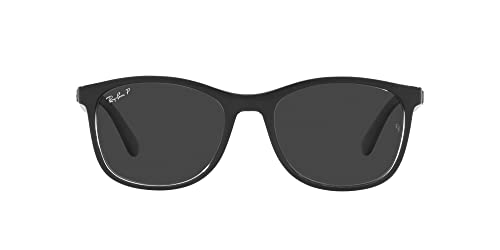 Ray-Ban Rb4374 Square Sunglasses, Black On Transparent/Polarized Black, 56 mm