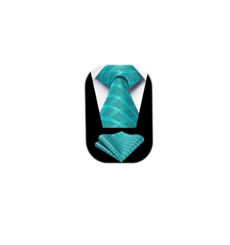 Image of HISDERN Ties for Men Plaid Checkered Tie with Pocket Square Woven Business Formal Necktie Handkerchief Set Wedding Party