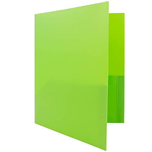Jam Paper Plastic Color Pop Folders - 2 Pocket Durable Folders With Metal Prongs Fastener Clasps - Lime Green - 6/Pack #TOP3