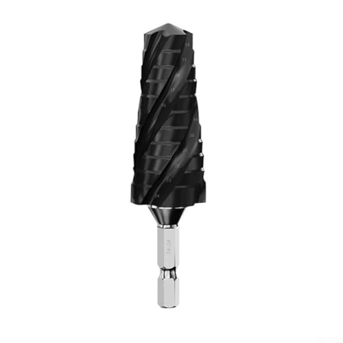 Besttoolifes Broca escalonada para metal, cuatro flautas para cortador de agujeros de acero HSS de 14-24 mm, 24-32 mm, para acero inoxidable, madera, plástico, revestimiento negro dorado (negro 14-24