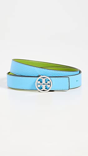 Tory Burch Women's 1" Miller Reversible Belt, Moroccan Blue/Wheatgrass/Silv, S #TOP1