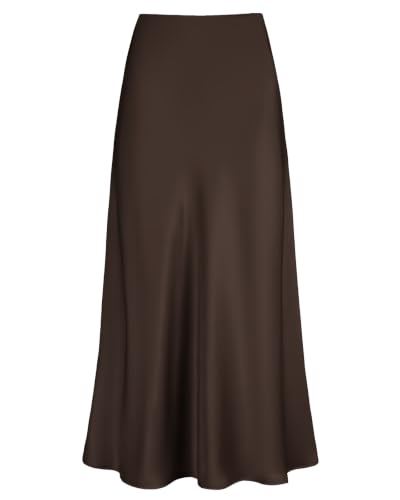 Outoshe Women's Satin High Waisted Maxi Skirts A Line Silk Long Skirt