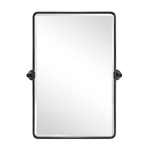 Image of Farmhouse Pivot Rectangle Bathroom Mirror Oil Rubbed Bronze Metal Framed Tilting Beveled Vanity Mirrors for Wall, Overall 23.91 x 30 inches (Mirrror 20 x 30 inches)