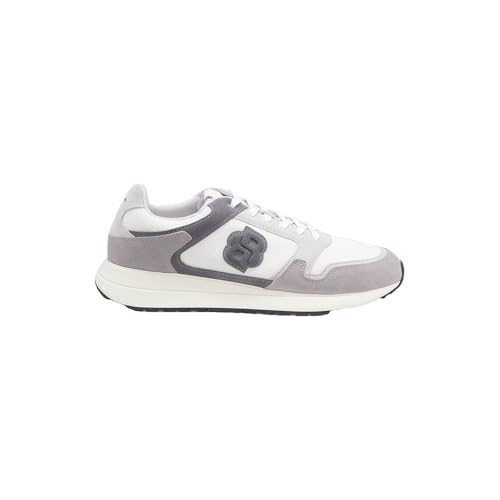 Boss Per Uomo. 50554612 Sneakers Vinston In Pelle Bianca E Grigia (41), Bianco, Basso, Stringhe, Casual, Grigio - 3