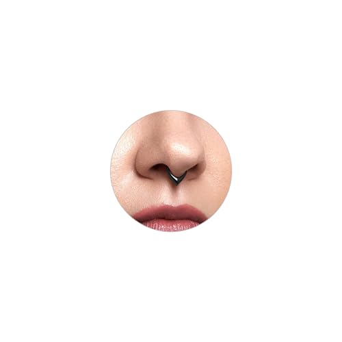 MissNity 16G 10mm Thick V Shaped Septum Rings in 316L Surgical Steel Puffed Hinged Teardrop Clicker Hoop for Septum Daith Helix Cartilage Earring Piercing Jewelry Black