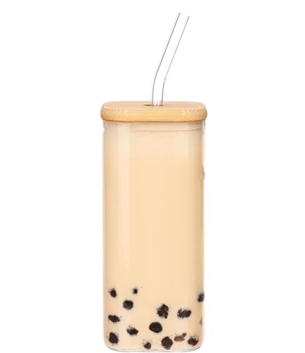 Image of KHOLAD Glass Tumbler with Airtight Bamboo Lid and Straw 1Pcs 320Ml, Glass Mugs for Straw and Direct Drinking Mouth Dual Use, Summer Travel Sipper Bottle for Cold Coffee, Cocktail (TRANSPRENT)