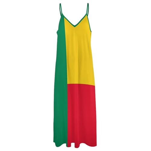 Robe imprimé blocage couleurs ethniques verte avec motif drapeau Bénin
