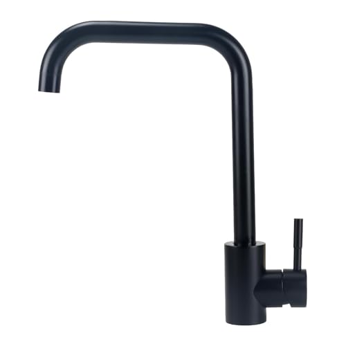 Minnhua Grifo Cocina Con caño Alto 25cm Grifo Cocina Negro Grifo de Cocina Giratorio 360° Grifos Cocina Fregadero Grifo Negro Cocina Agua Caliente y Fría de Acero Inoxidable En forma de L