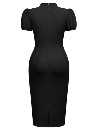 AISIZE Women's Elegant Tie Neck Puff Sleeves Ruched Cocktail Party Dress4