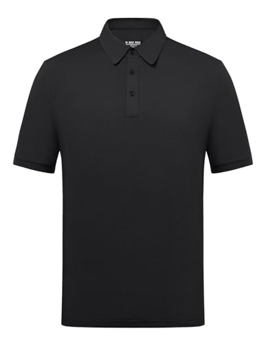 Men's Lightweight Golf Polo Shirt, Stretch Quick Dry Solid Tennis Shirt, Moisture Wicking Short Sleeve Dry Fit, Black Medium