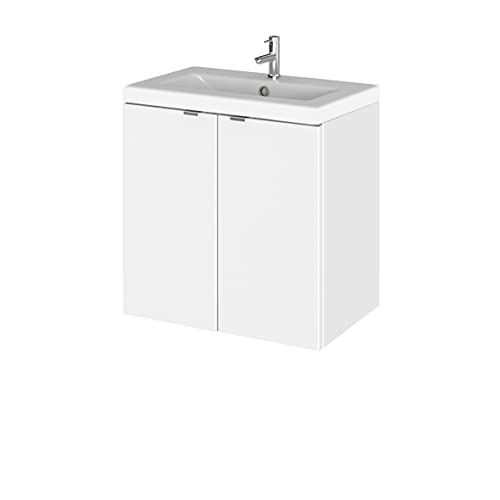Hudson Reed CBI140A Fusion Modern Bathroom 2 Door Wall Hung Vanity Unit and Full Depth Ceramic Basin, 500mm, Gloss White