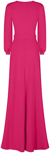 Image of Women's 3 /4 Sleeve Deep V-Neck Maxi Faux Wrap Solid Plus Size Dress