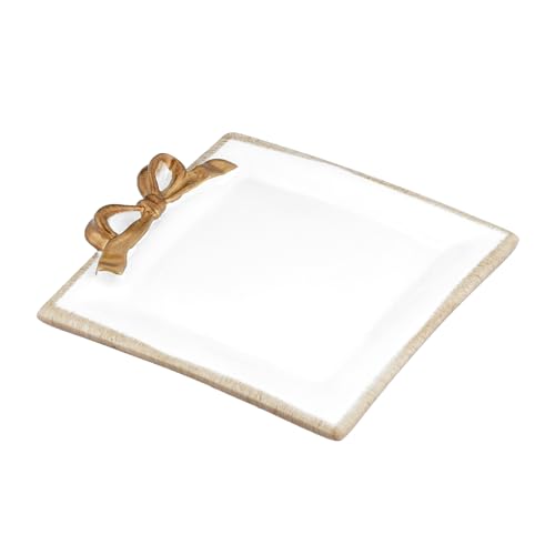 IBWell 4 Inch Jewelry Tray for Home Decor Vintage Bow-Knot Trinket Dish for Bedroom Vintage Square Vanity Tray for Dresser White Jewelry Dish Tray for Rings Bracelets Earrings
