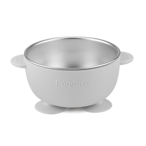 PandaEar 3 Pack Edelstahl Babysaugschalen &3 Babylöffel| Leckdichte Aufenthalts Silicon Food Bowl für Babys Kinder Kleinkinder Säuglinge | Lebensmittelqualität weiches BPA-freies