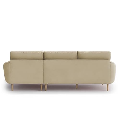 Image of BRAXTON Lindel RHS 4 Seater L Shape Sofa Set for Living Room (Cream) Premium Velvet Fabric Sofa
