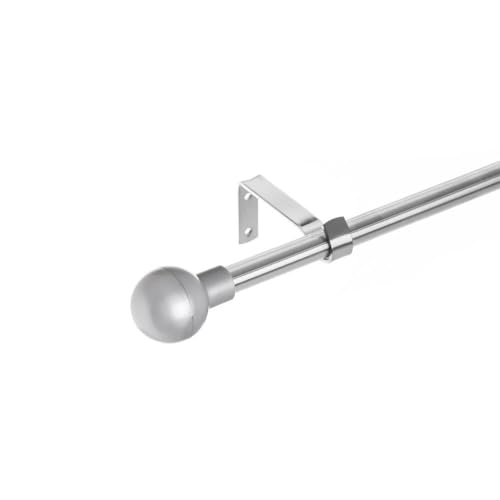 Set de barra de cortina extensible de 122 a 211 cm, 2 escuadras y 2 terminales plateado de metal y plástico ABS