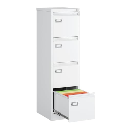 Image of MIIIKO 4 Drawer File Cabinet, White Vertical Filing Cabinets with Lock, Home Office File Folders Storage Cabinet for Letter Legal A4 File Size