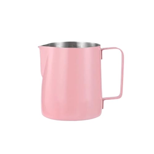 Stainless Steel Coffee Milk Frothing Pitcher With Scale V Shape Spout Latte Art Cup 350/600ml Rust-proof Frother Jug Cafe(Pink-6