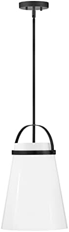 Lark Tori 83053BK Single Light Pendant Light, Open Modern Farmhouse, Tapered Shade, Black and Cased Opal Shade